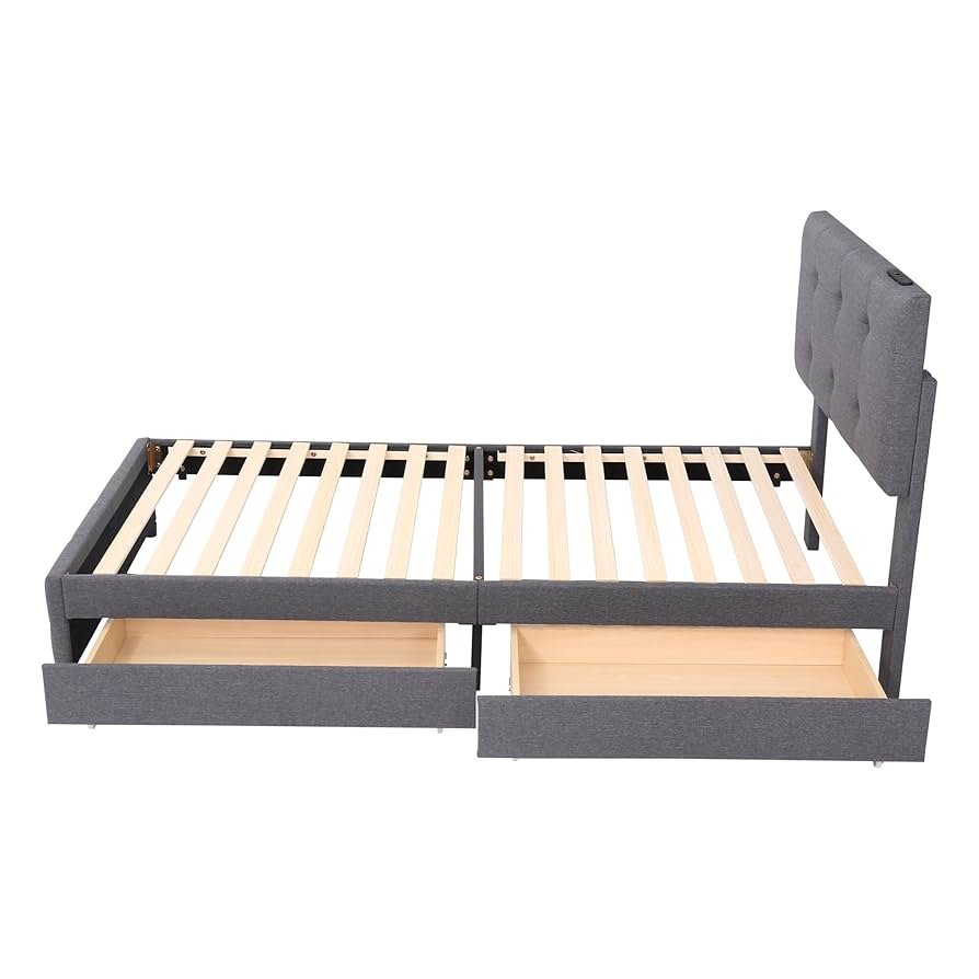 ファブリックベッド ベッドフレームのみ シングル 引き出し付きダークグレー Amazon｜TOTITOM ファブリックベッド、 ベッドフレームのみ